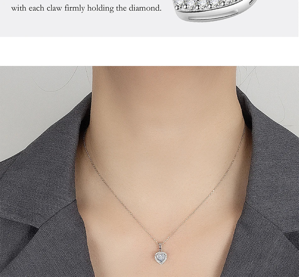 PERFANY 1CT Heart Cut Moissanite Necklace for Women S925 Pure Silver Sparkling Diamond Pendant Fashion Jewelry Party Gift