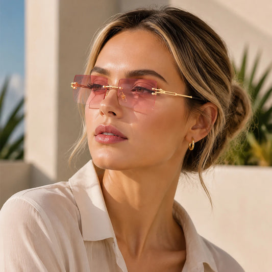 1pc Rimless Rectangle Sunglasses Frameless Cut Edge Metal UV Protection Sun Glasses for Women Men Beach Travel Daily Street Wear