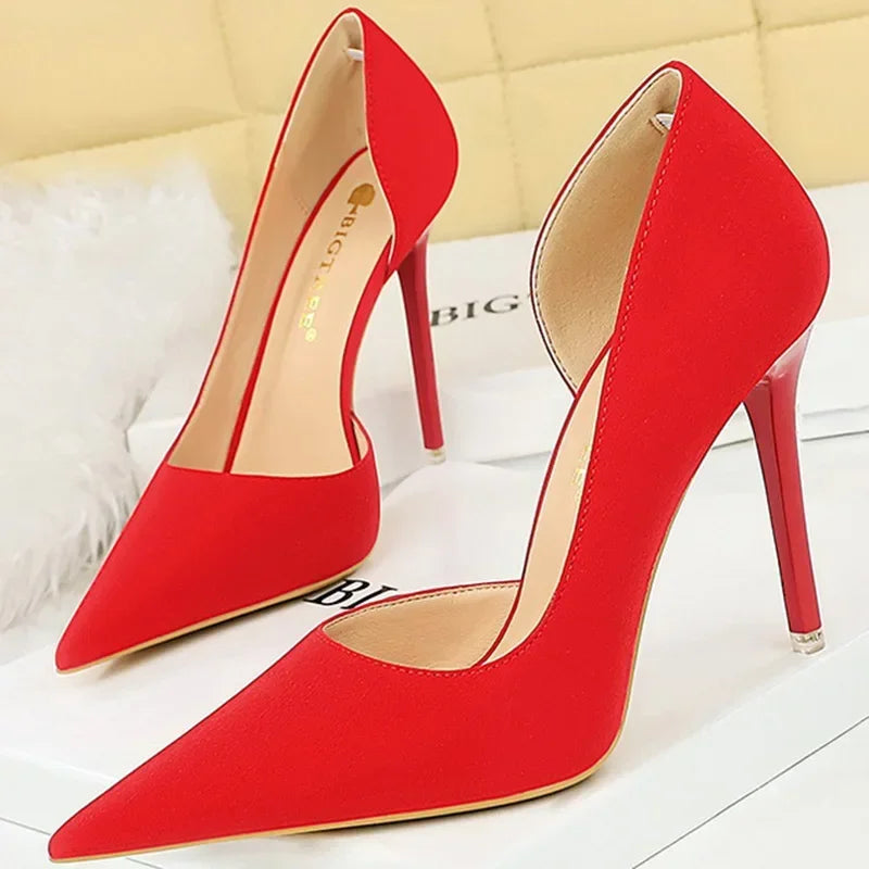 2025 New Women 11cm High Heels Wine Green Pumps Plus Size 34-43 Stripper Evening Orange Heels Lady Wedding Bridal Scarpins Shoes