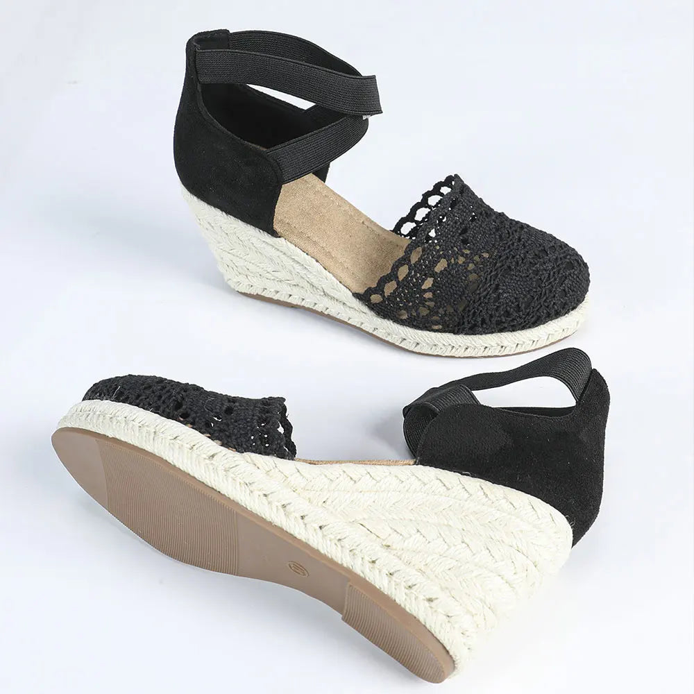 2025 Comfy Walk Big Size 43 Summer Lace Espadrilles Sandals Women Ankle Strap Platform Sandals High Heels Wedges Shoes Woman