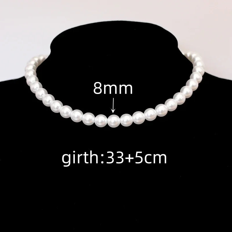 4 5 6 8mm White Pearl Chokers Necklace Clavicle Chain For Women Classic Fashion Elegant Wedding Neck Jewelry Love Pendant Gift
