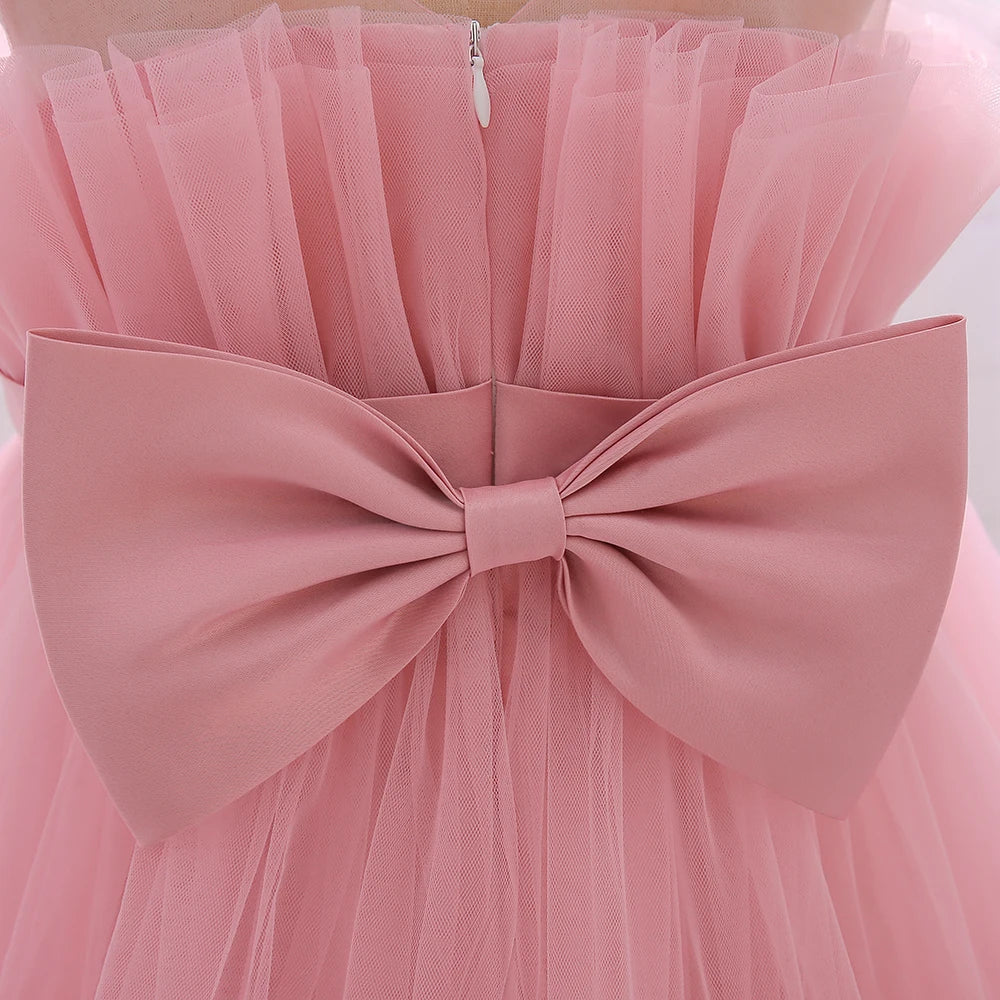 Bow Tulle Baby Baptism Dress For Girls Princess Costume Infant 1 Year Birthday Wedding Party Dresses Toddler Girl Summer Clothes