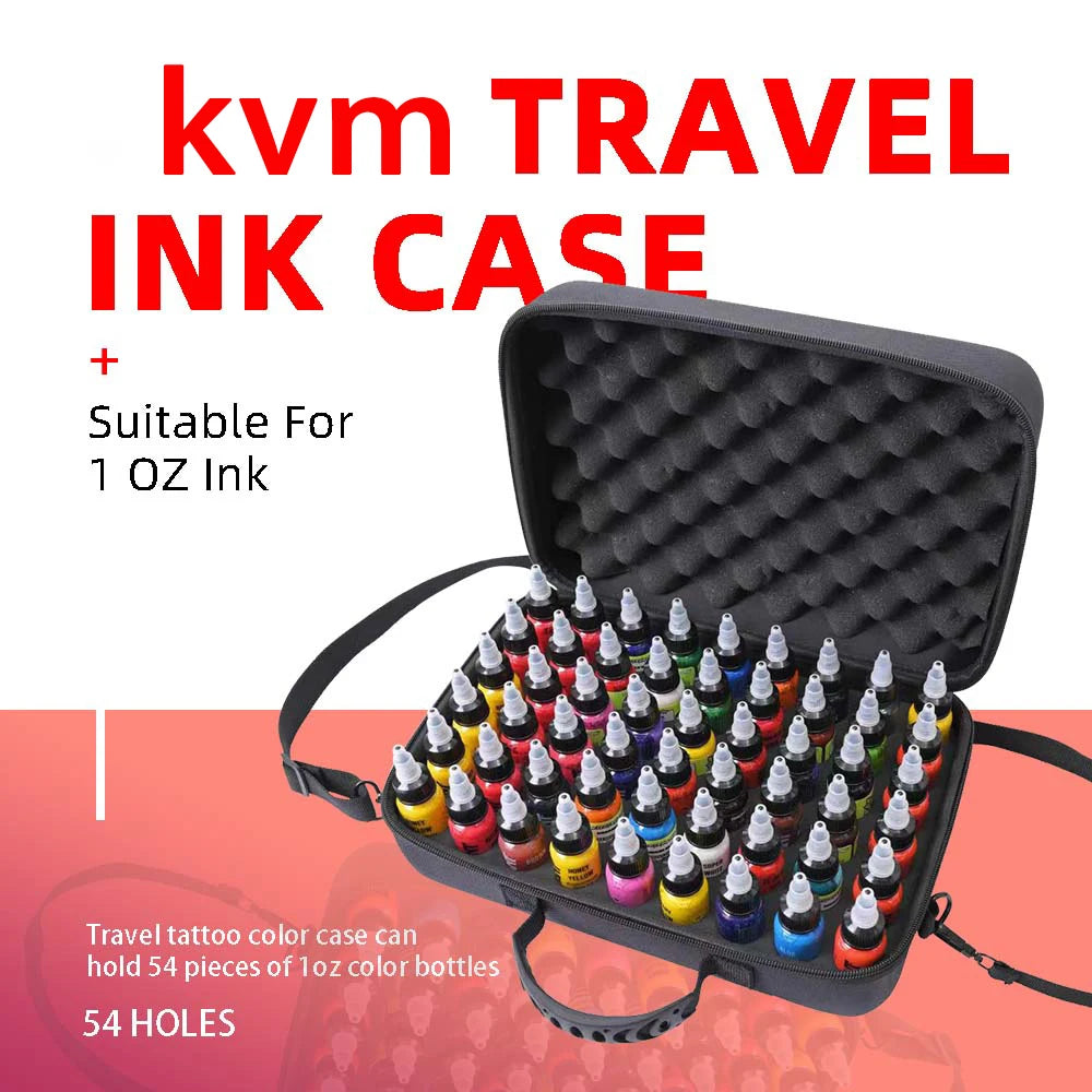 KVM Tattoo Ink Suitcase Tattoo Drawing Inks Travel Case Holds 54pcs 1oz Tattoo Ink PU Memory Foam Storage Case for Storage