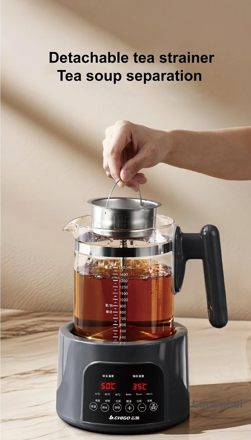 1.5L Smart Electric Kettle Multifunction Steam Teapot Temperature Control Health Pot Office Glass Flower Teapot Auto Keep Warm