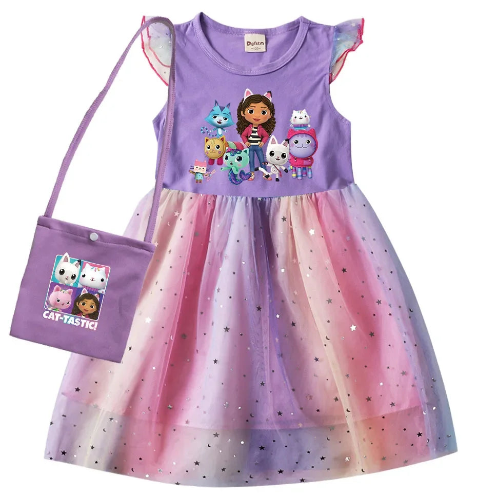 2024 Girls Summer Dresses Gabbys Dollhouse Girls Cat Tastic Costumes Kawaii Kids Birthday Party Princess Dress with Headwear Bag