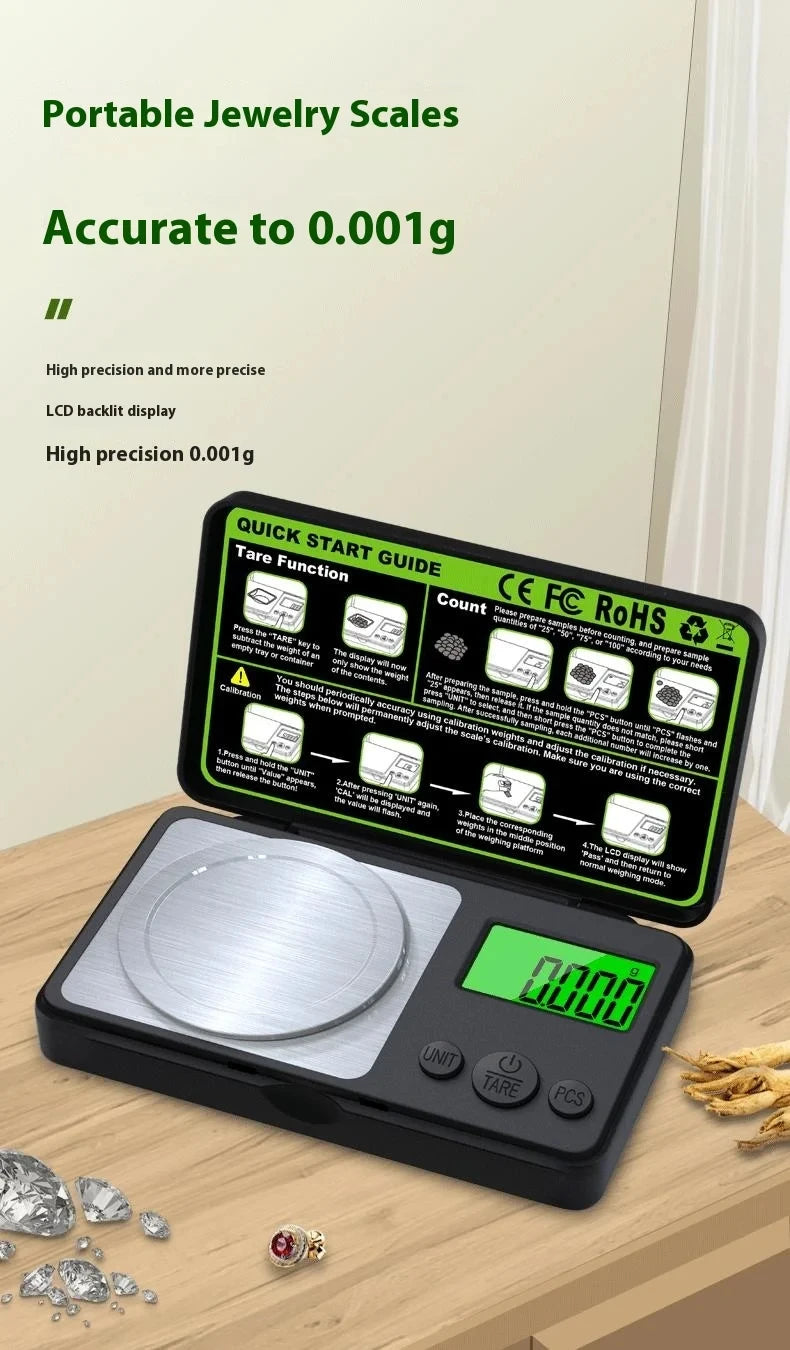 Mini Digital Scale Jewelry Milligram Scales Portable Kitchen Baking Scale 100g 0.001g High Accuracy Milligram Scall Transition