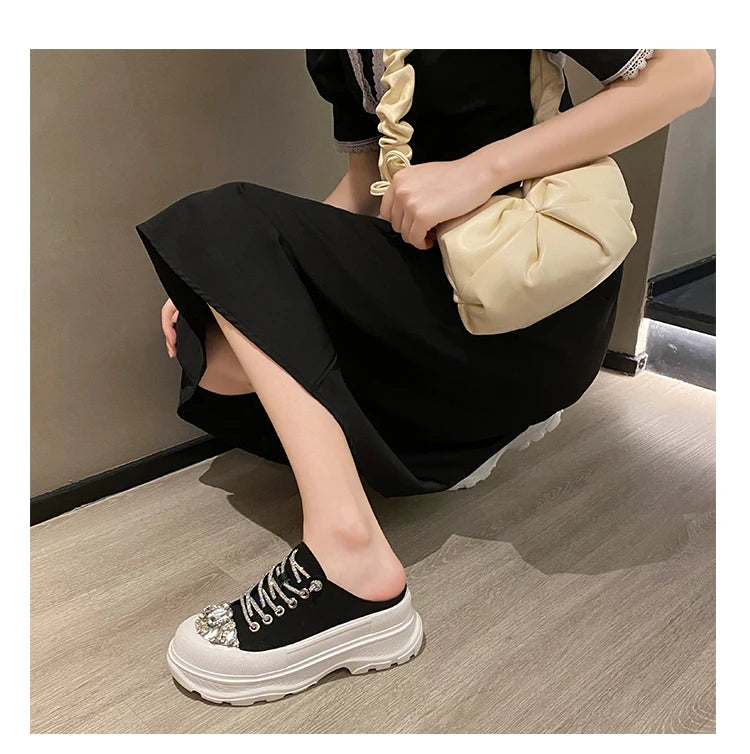 Women Shiny Rhinestones Shoes Four Seasons Casual Sneakers Women Stylish Sport Shoes Lace-Up Sports slippers zapatos mujer