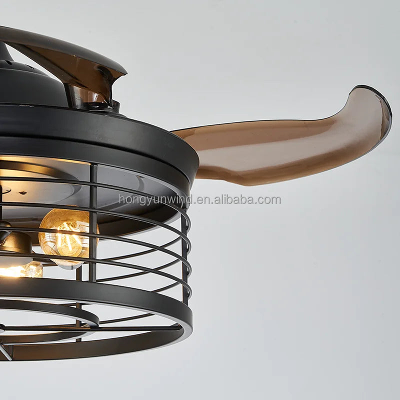 Modern Industrial Style LED Ceiling Fans Light 40w DC Iron Decoration with Remote Control PC Blades for Dining Ceiling Light Fan