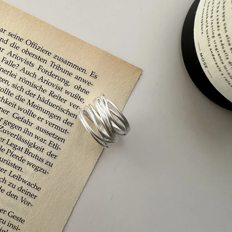VENTFILLE 925 Sterling Silver Geometric Line Cross Wrap Open Ring For Women Gift Irregular Punk Adjustable Jewelry Dropshipping