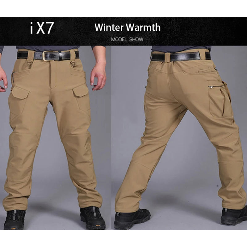 TRVLWEGO Men Winter Waterproof Climbing SkiingTrekking Fleece Fishing Tactical Sharkskin Cargo Pants Camping Hiking Trousers