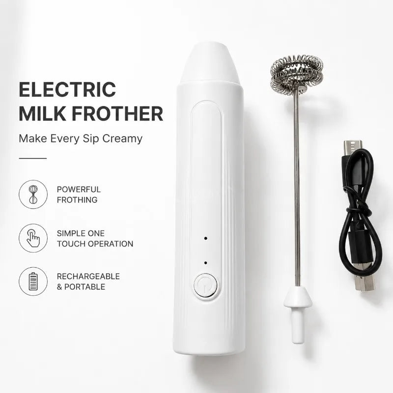 Electric Coffee Frother 2 In 1 Rechargeable Type-C Blender Stainless Steel 3 Speeds Milk Mixer Egg Beater Handheld Foam Maker