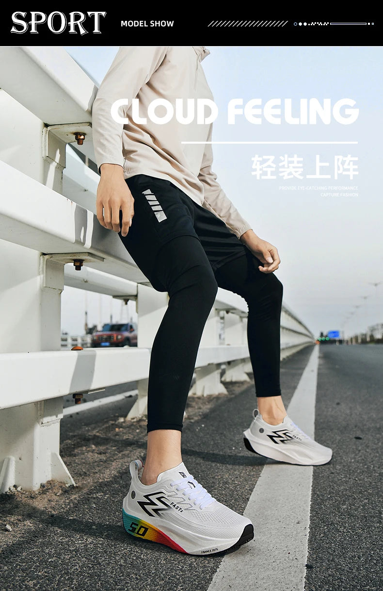 Men Running Shoes Carbon Plate Marathon Speciality Sports Breathable Lightweight Women's Comfortable Nonskid Leisure Sneakers