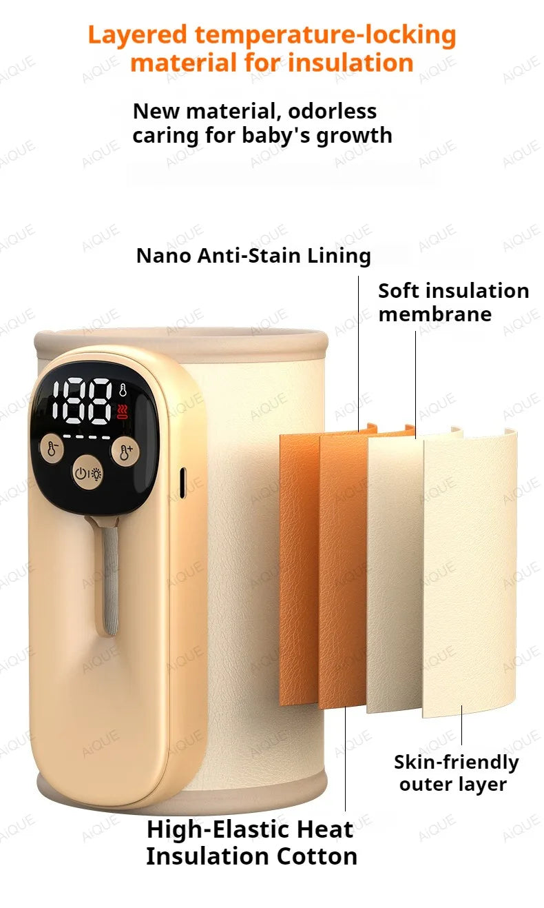 AiQUE 10400mAh Cordless Baby Bottle Warmer Smart Temperature Control USB Fast Charging Outdoor Travel Milk Warmer for Feeding