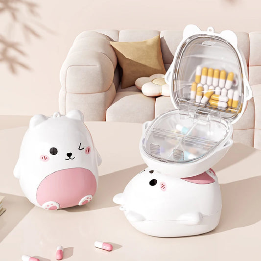 Cute Cartoon Bear Mini Pill Box 5 Independent Sealed Compartments Moisture-proof Portable Pocket Travel Medicine Tablet Storage