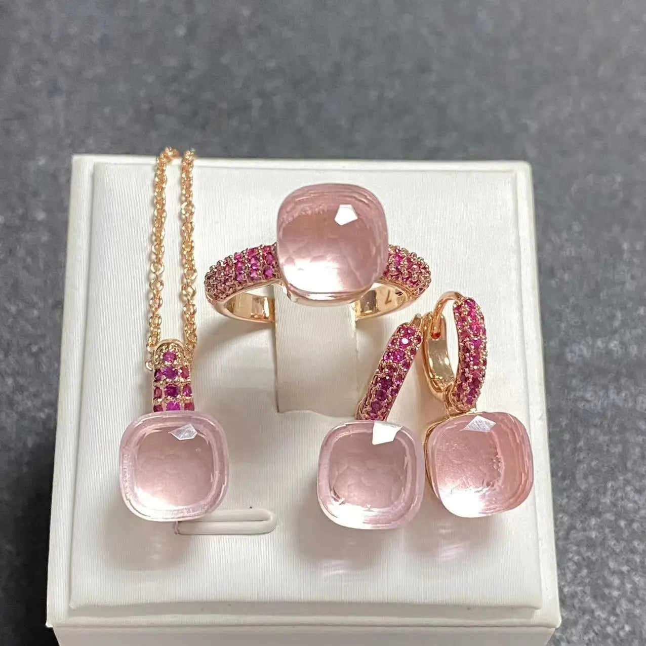 3Pcs/Set Women's Fashion Jewelry Gift Set - Rose Gold Plated Ring Earrings Necklace with Inlay Purple Zircon Crystal