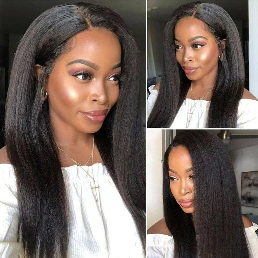 Kinky Straight V Part Wig Human Hair For Women with Drawstring 250% Density Upgrade Glueless U Part Wig No Leave Out No Sew In