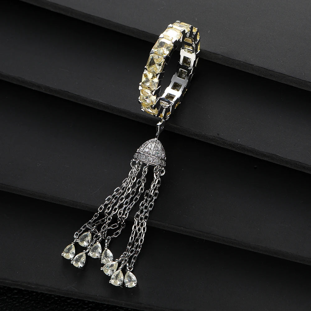 Trendy Twist Tassels Statement Rings for Women Square Cubic Zircon Finger Rings Beads Charm Ring Bohemian Beach Jewelry R182