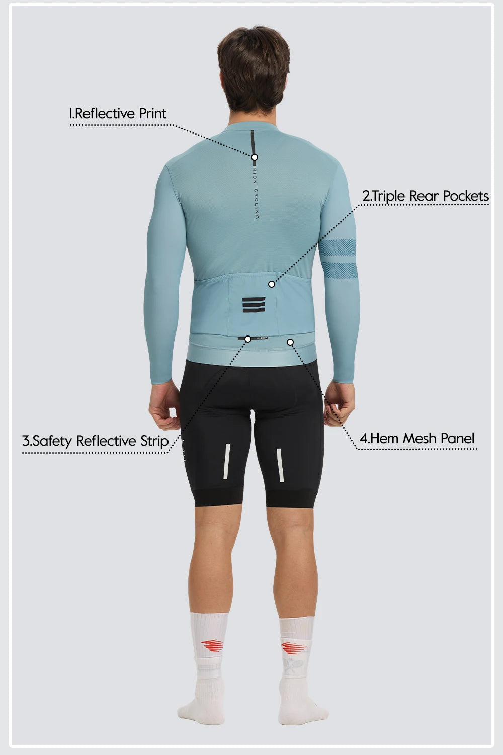 RION Men Cycling Jerseys Long Sleeves MTB Jersey Bike Shirts UPF 50+ Sun Protection Pro Team Uniform Mountain Bicycle Clothing