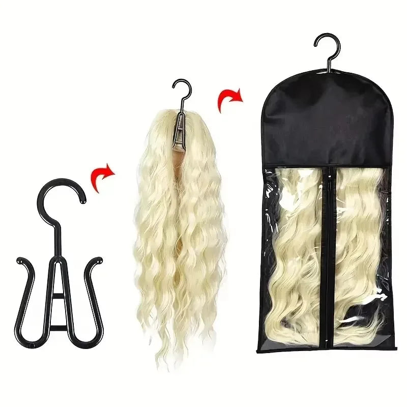 WholesaleLong Wig Storage Bag Holder Case Hair Extensions Storage Bag With Hanger For Wig Hair Extension Storage Bag With Hanger