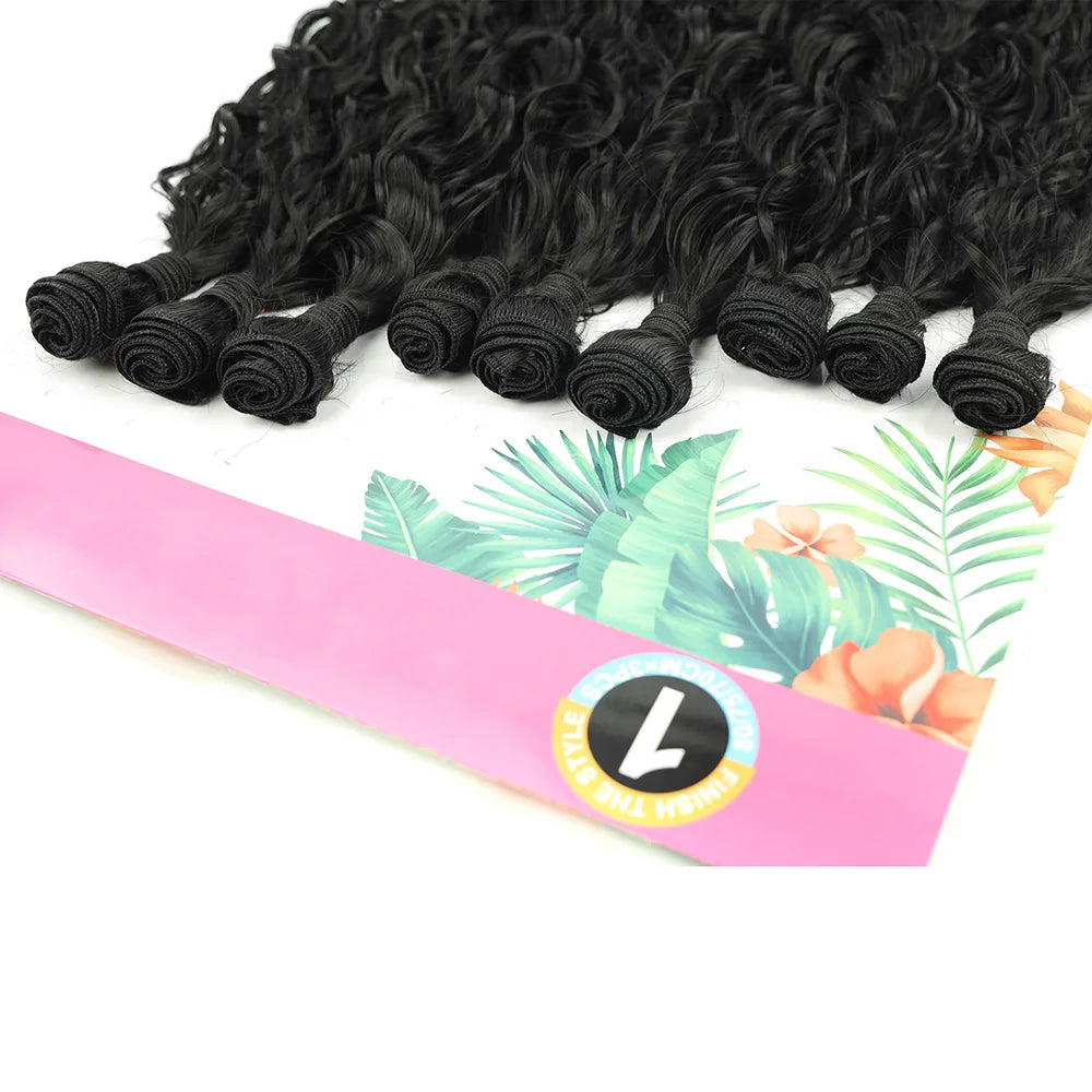 BOL Curly Hair Bundles 20 24 28Inch Long Synthetic Hair Exetension Fake Hair For Women Water Wave Heat Resistant 9Pcs Full Head