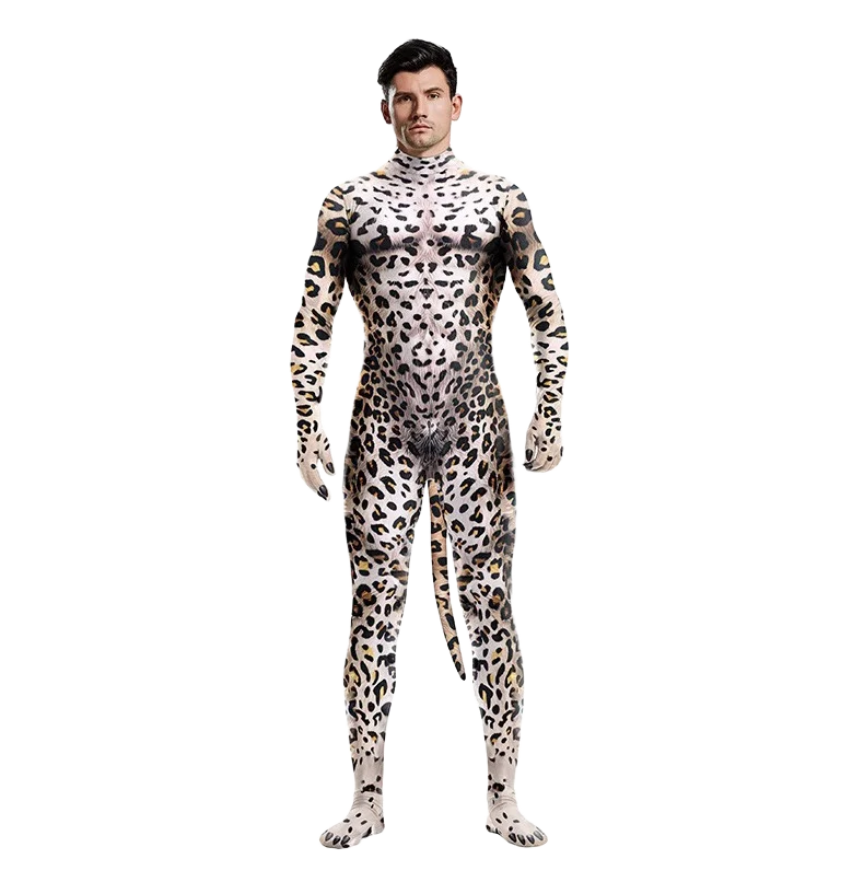 Halloween Costume  Adult Mens Wild Animal Cosplay Costume Full Cover 3D Print Beast Petsuit Jumpsuit Bodysuit Tail