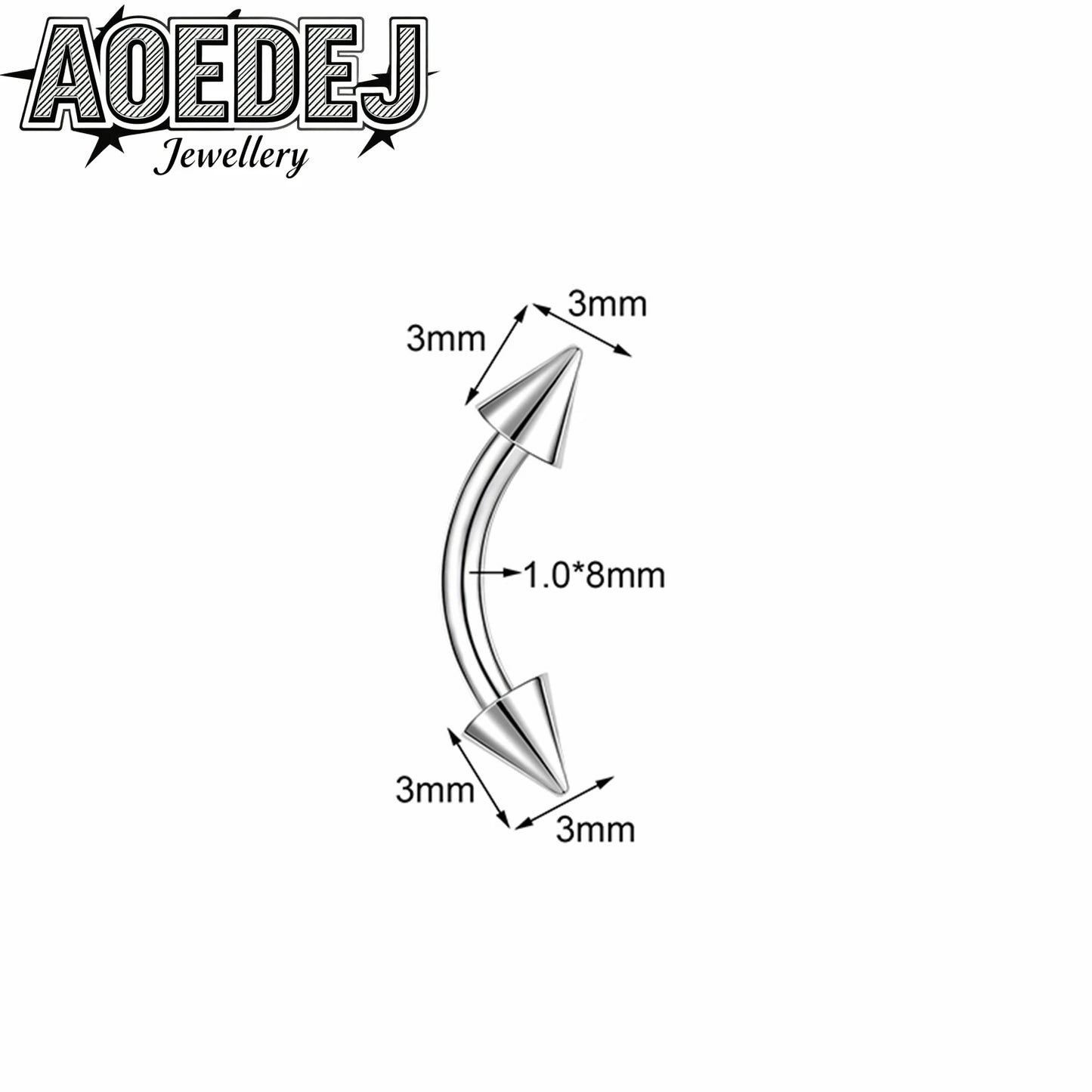 AOEDEJ 14/16/18G 1-10pcs/lot Stainless Steel Eyebrow Piercings Spike Eyebrow Rings Curved Barbell Bridge Piercing Jewelry 6-14MM