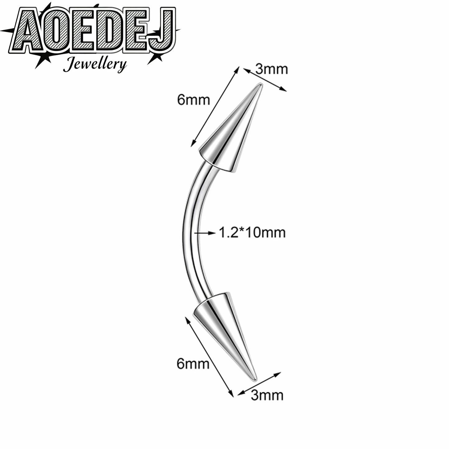 AOEDEJ 14/16/18G 1-10pcs/lot Stainless Steel Eyebrow Piercings Spike Eyebrow Rings Curved Barbell Bridge Piercing Jewelry 6-14MM