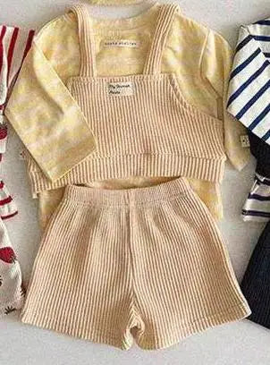 2025 Autumn New Baby Girl Cute Strawberry Print Clothes Set Infant Ribbed Vest + Shorts 3pcs Suit Cute Toddler Girl Outfits