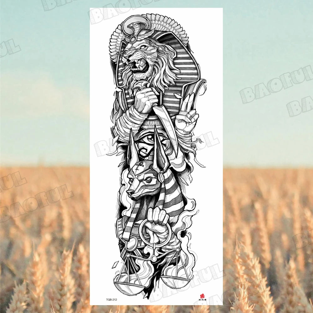 BAOFUL Full Arm Sleeve Temporary Tattoos For Women Men Realistic Wolf Lion Warrior Maori Fake Tattoo Stickers Thigh Leg Tatoos
