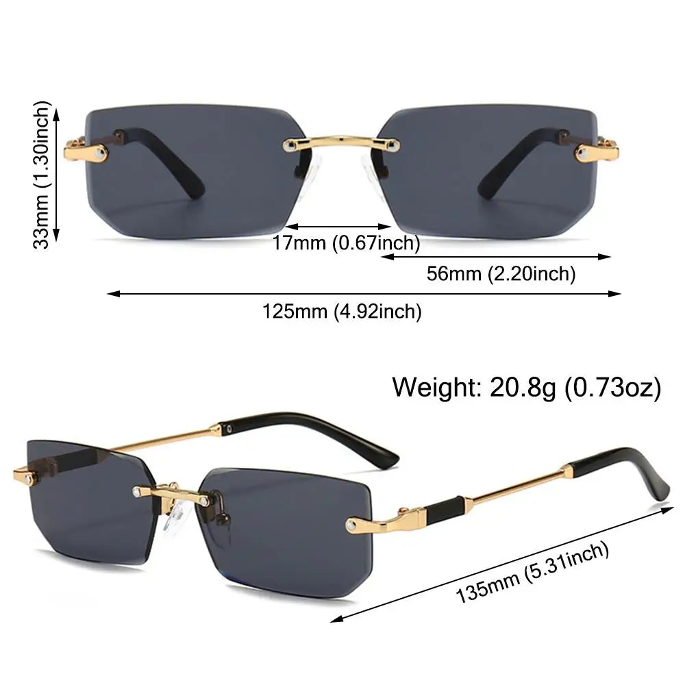 Retro Rimless Sunglasses for Women Men Trendy Frameless Rectangle Sun Glasses Retro Shades Fashion Summer Travel UV400 Eyewear