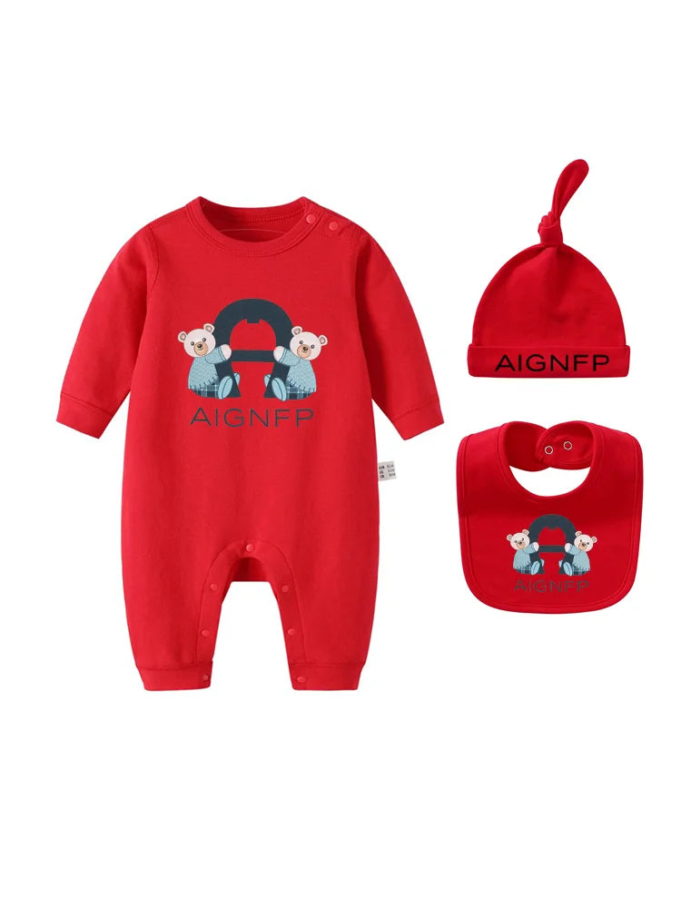 Cute Bow Bear Romper Newborns Clothes Autumn 2025 Hot Sale New Toddler Jumpsuit Hat Bib scarf Set Baby Girls Long sleeves Romper