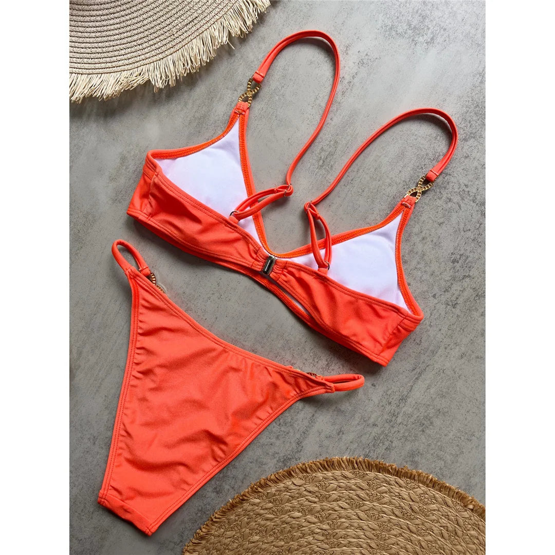 10 Colors V Neck Rhinestones Bikini Female Swimsuit Women Swimwear Two-Pieces Bikini Set Padded Bather Bathing Suit Swim V8138