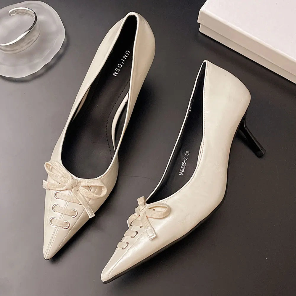 2025 Size 42 Vintage y2k Flowers Black Pointy Toe Slingback Pumps Cross-strap Summer 5cm Kitten Heels White Lady Shoes Women
