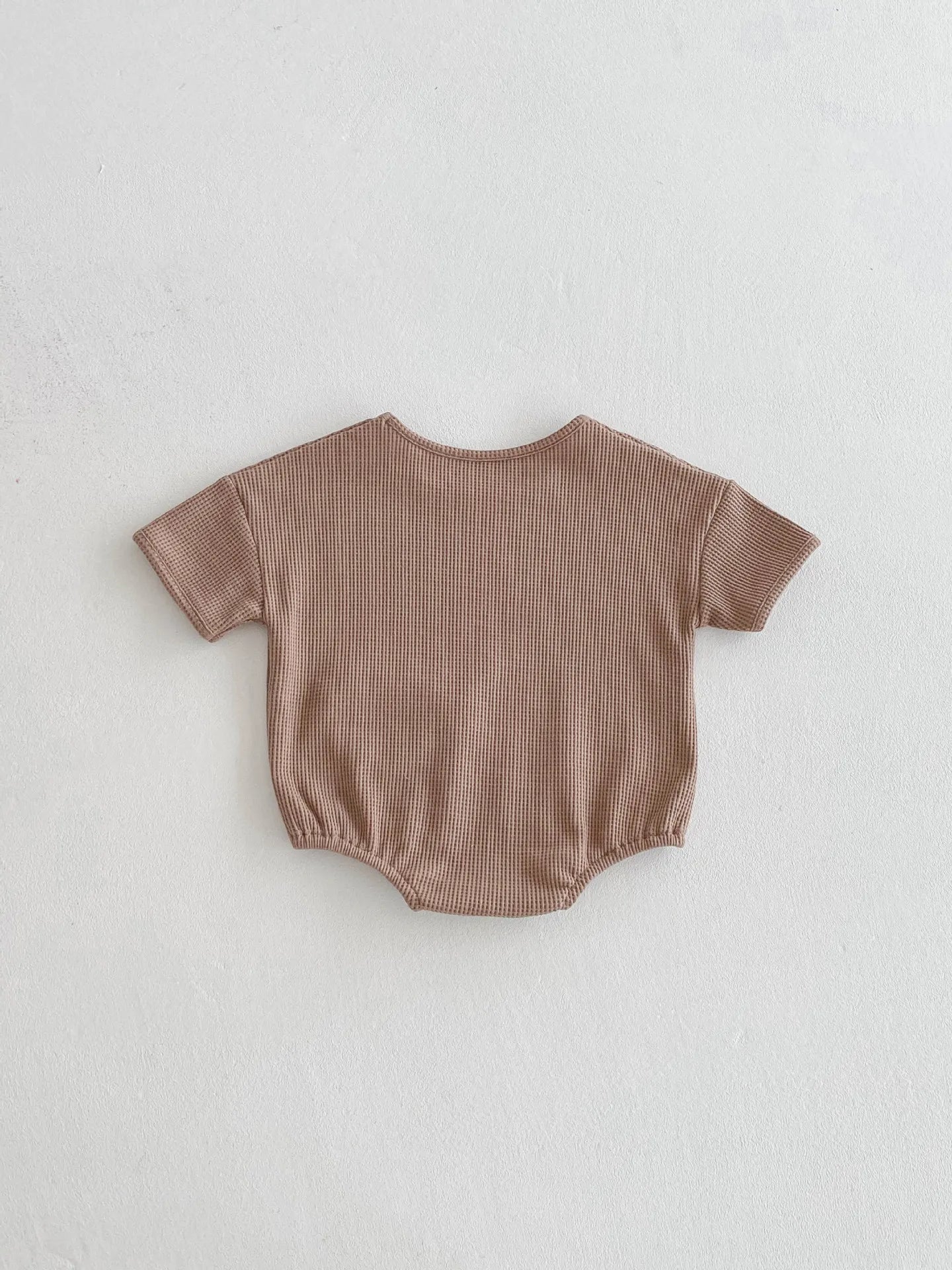 New Korean Style Baby Summer Cotton Simple Comfortable Short - Sleeve Waffle - Knit Onesie with Small Pocket Decoration Romper