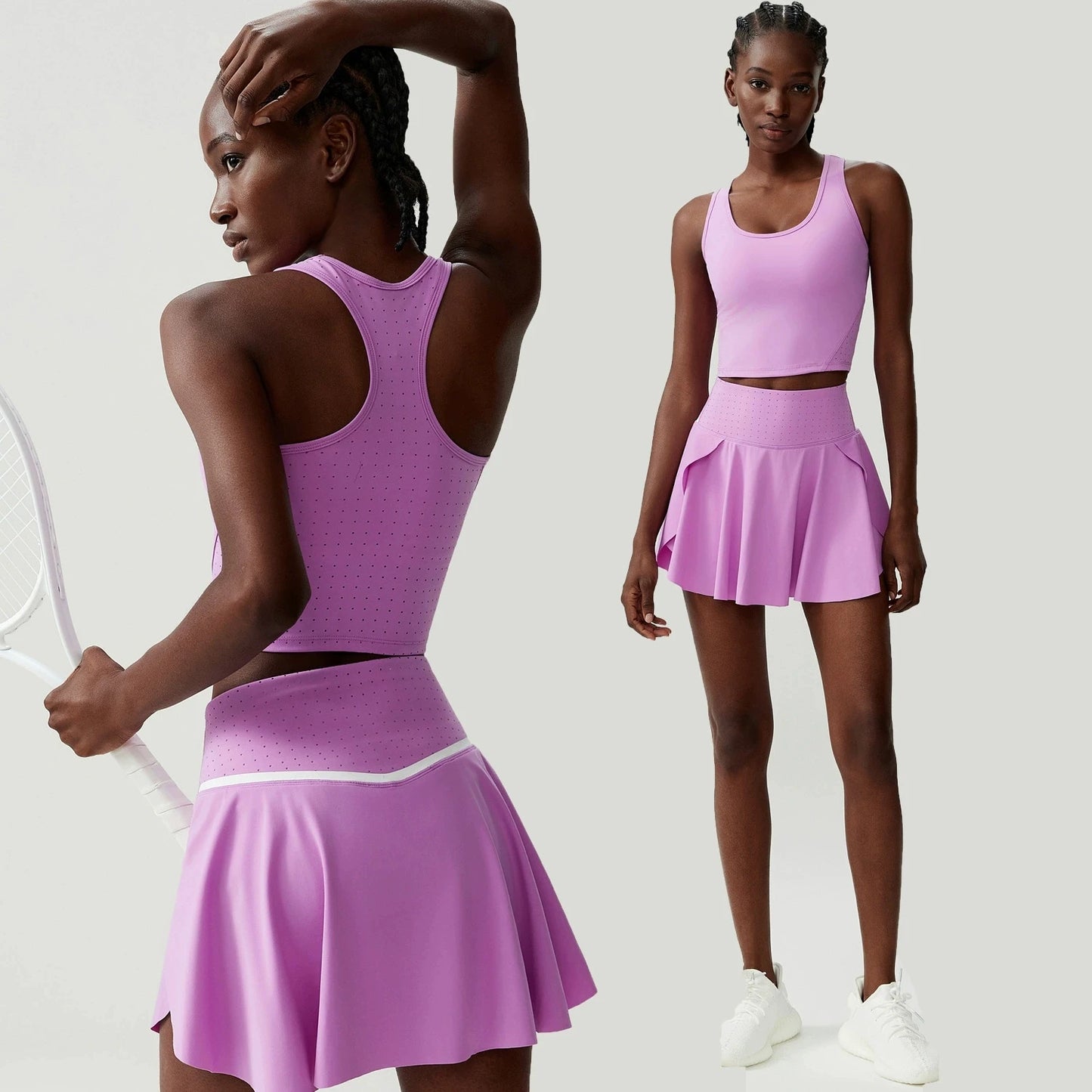 Tennis Skirt Set for Women Quick-drying Badminton Golf Sports Skirt Fitness Breathable Tank Top Bra Workout Pleated Skorts Suit