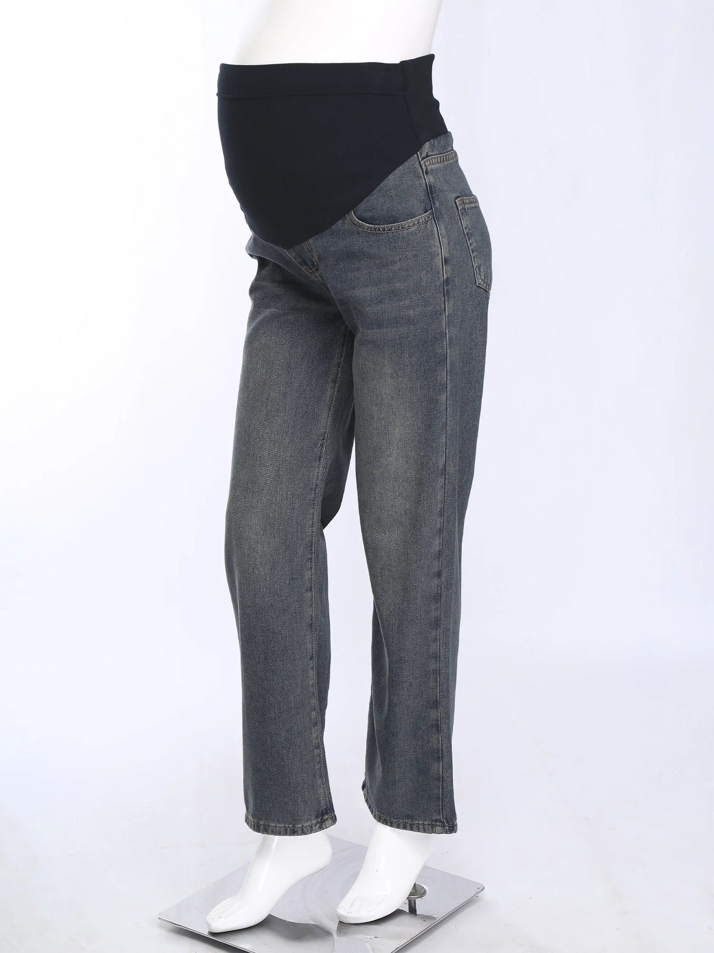 Pregnant Women Fashion Casual Wide-Leg Jeans Adjustable High Waist Belly Support Denim Pants Maternity Clothing for Daily Party