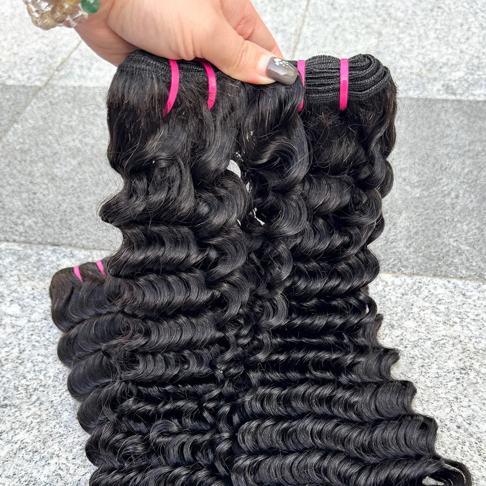 Deep Wave Bundles Natural Color 100% Human Hair Bundles Hair Weave Extension Deep Curly Bundles for Black Women 100g/Bundle
