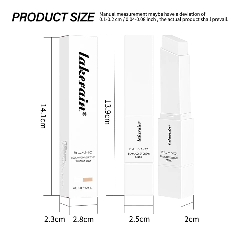 Lakerain Blanc Cover Cream Stick Dual-ended Design Waterproof Foundation Coverage Travel Bronze Creamy Foundation Natural Makeup