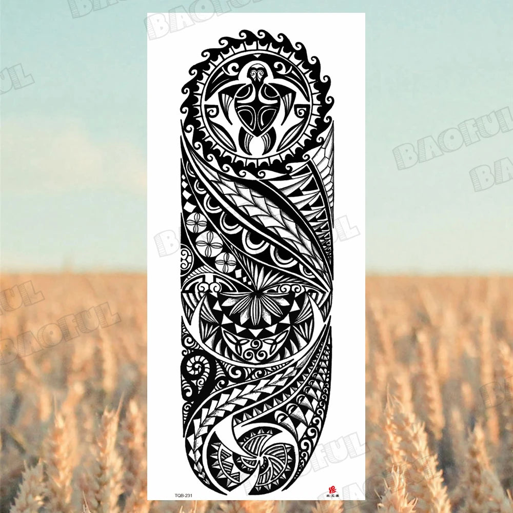 BAOFUL Full Arm Sleeve Temporary Tattoos For Women Men Realistic Wolf Lion Warrior Maori Fake Tattoo Stickers Thigh Leg Tatoos