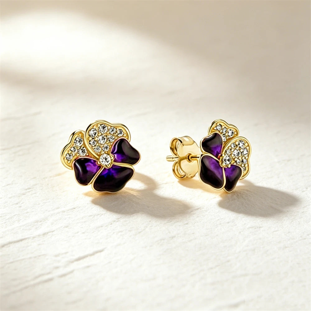 925 Sterling Silver Butterfly Flower Bee Lilac Leaf Zircon Earrings Suitable for Daily Wear as Women's Jewelry Holiday Gifts