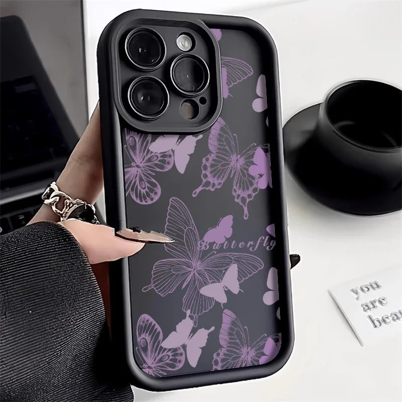 Black Butterfly Silicone Phone Case For iPhone 11 13 14 12 15 17 16 Pro Max XR XS X 7 8 Plus SE 2020 2022 Candy Color Soft Cover