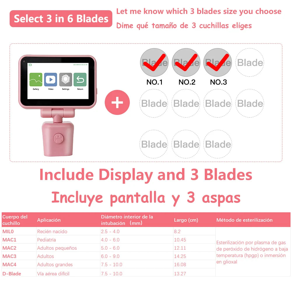 3.5" Touch Screen Video Laryngoscope for Anesthesia, 6 Blades Optional & Customizable Combination