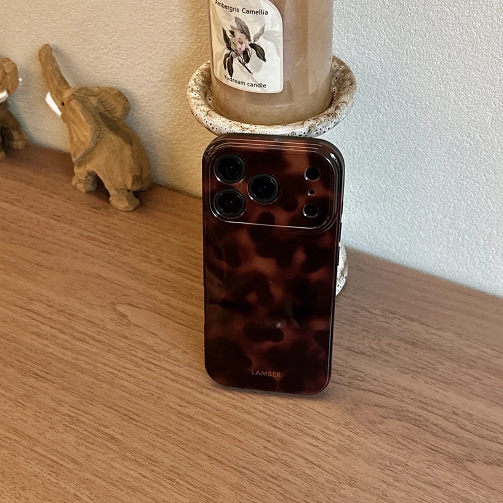 Retro Stylish Amber Color Lamber Pattern Glossy Phone Cover Case for iPhone 17 16 15 14 13 12 Pro Max Plus Air