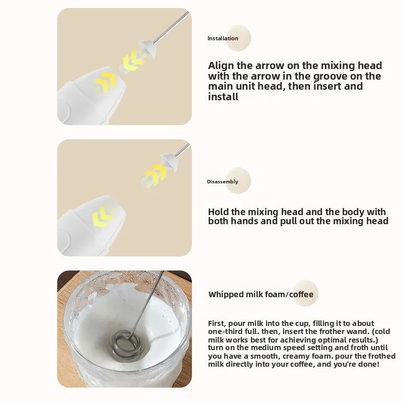 MINI Milk Frother USB Rechargeable 3 Speeds Foam Maker Coffee Whisk Mixer Electric Handle Blender Egg Beater