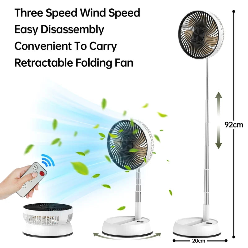2026 Remote control retractable folding vertical fan USB outdoor camping convenient fan 180 °+90 ° shaking 8-inch desktop fan