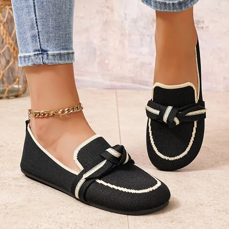 Women Flats 2025 New Knitted Breathable Flat Shoes Women Large Size Lightweight Loafers Anti-Slip Casual Flat Sneakers Women