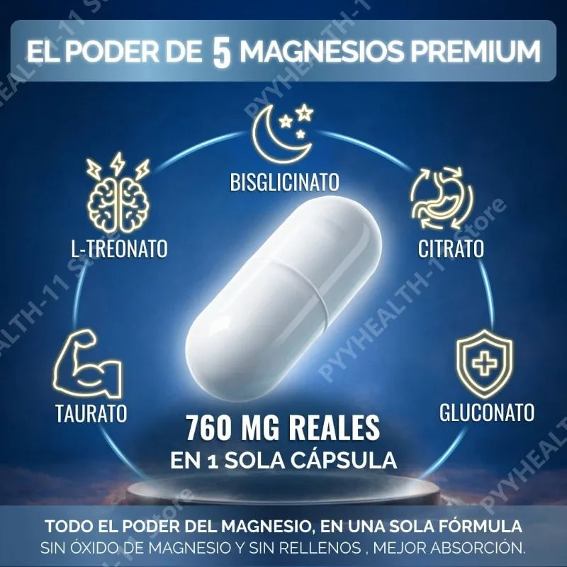 Magnesium Complex Capsules 5 Forms Citrate Bisglycinate L-Threonate Gluconate Taurate Vitamina D3 760mg 60 Capsules