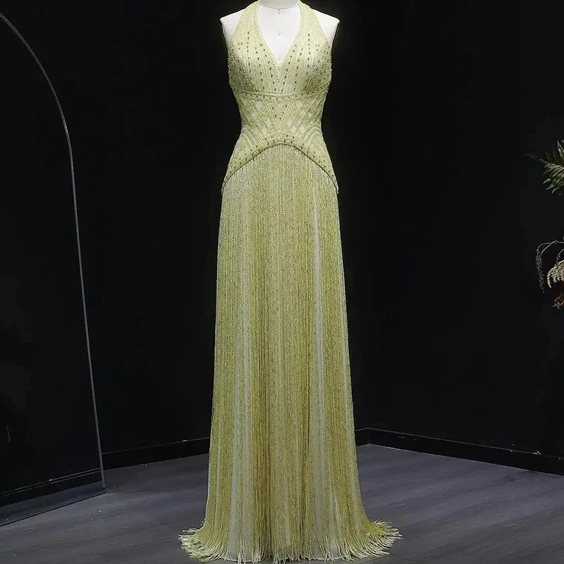 New 2026 Women's Banquet President Dress Fashion Sequin Tassel Slim Cocktail Dress Elegant Temperament Off Shoulder Strap Dress