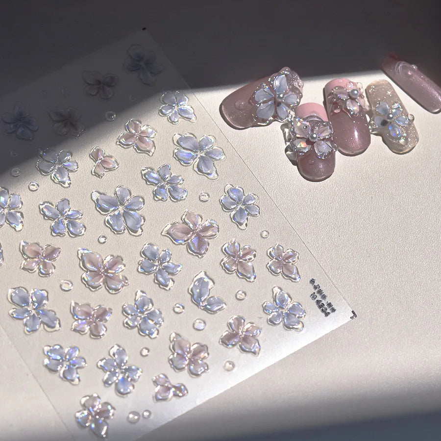 1Pc 3D Lavendar Flowers Stickers for Nails Spring Sakura Floral Leaves Self-Adhesive Sliders Decals Art Manicure for Decoration