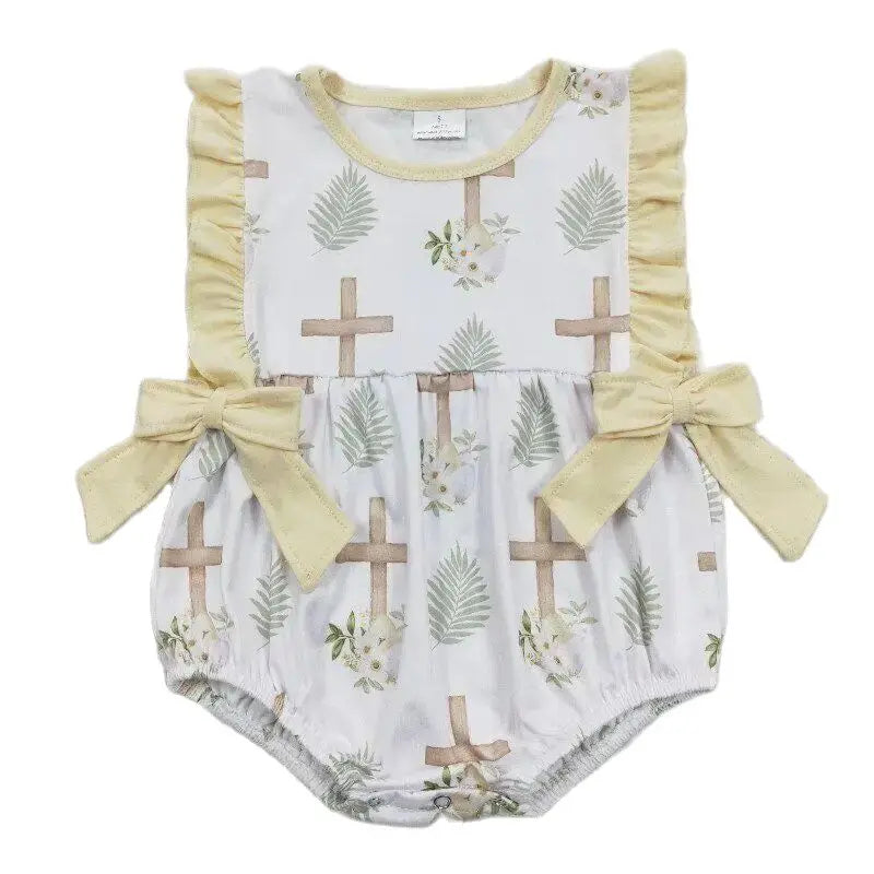 4.14y NEW stock baby girls summer romper wholesale boutique embroidery pattern floral flowers purple flying sleeves onesie